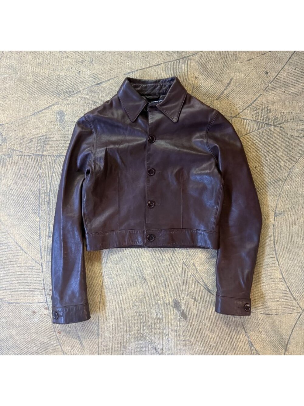 Vintage Polo Ralph Lauren Sport Cropped Brown Leather Jacket Size 8